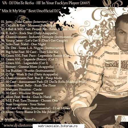 va - dj dinte rosu - hf in your fuck'yn player (2007)

* mix it my way * best unofficial dj :

01.